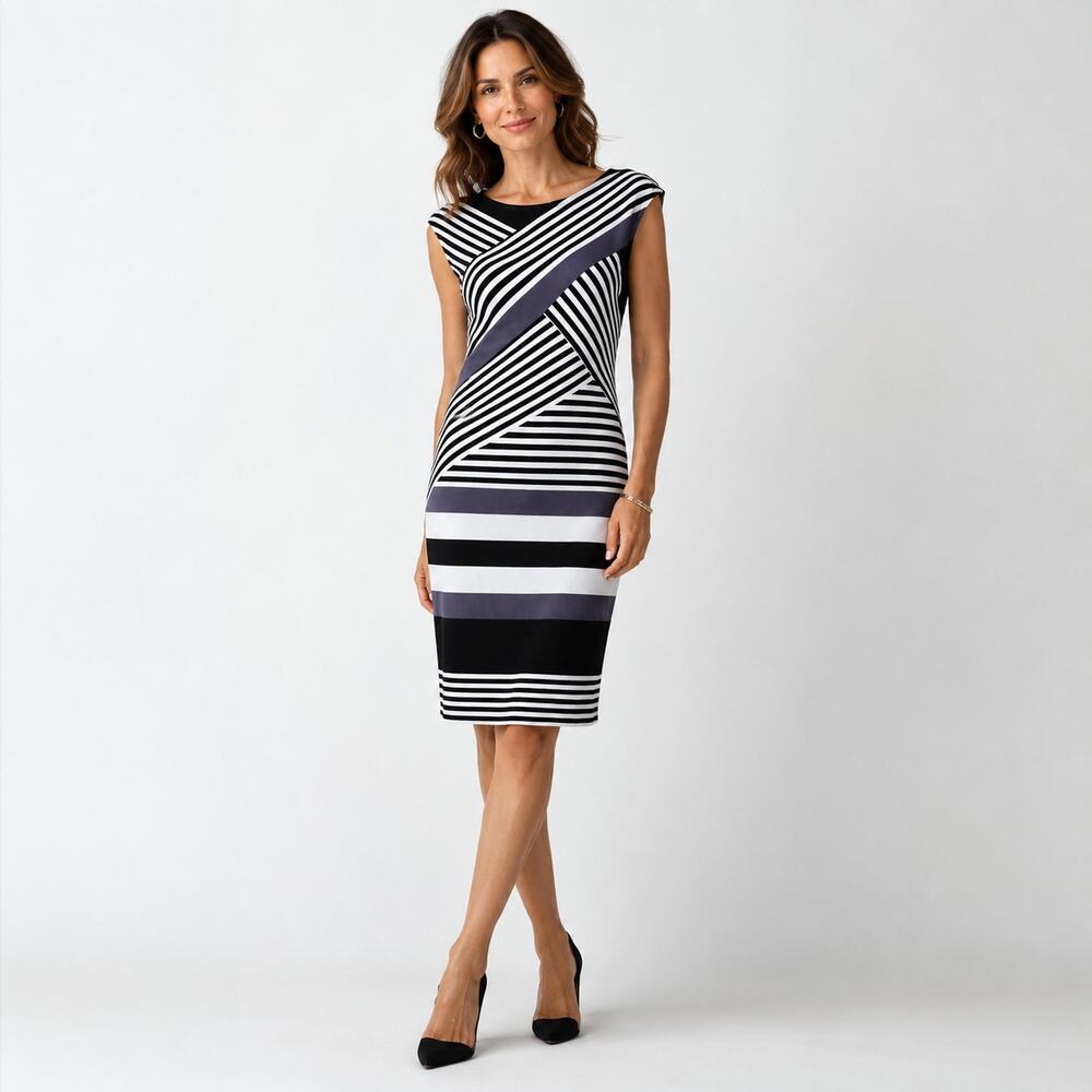 ABG Bodycon Dress Women's Size 10 Black White Modern Chic Professional Office